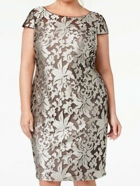 Calvin Klein Silver Floral Lace Midi Dress